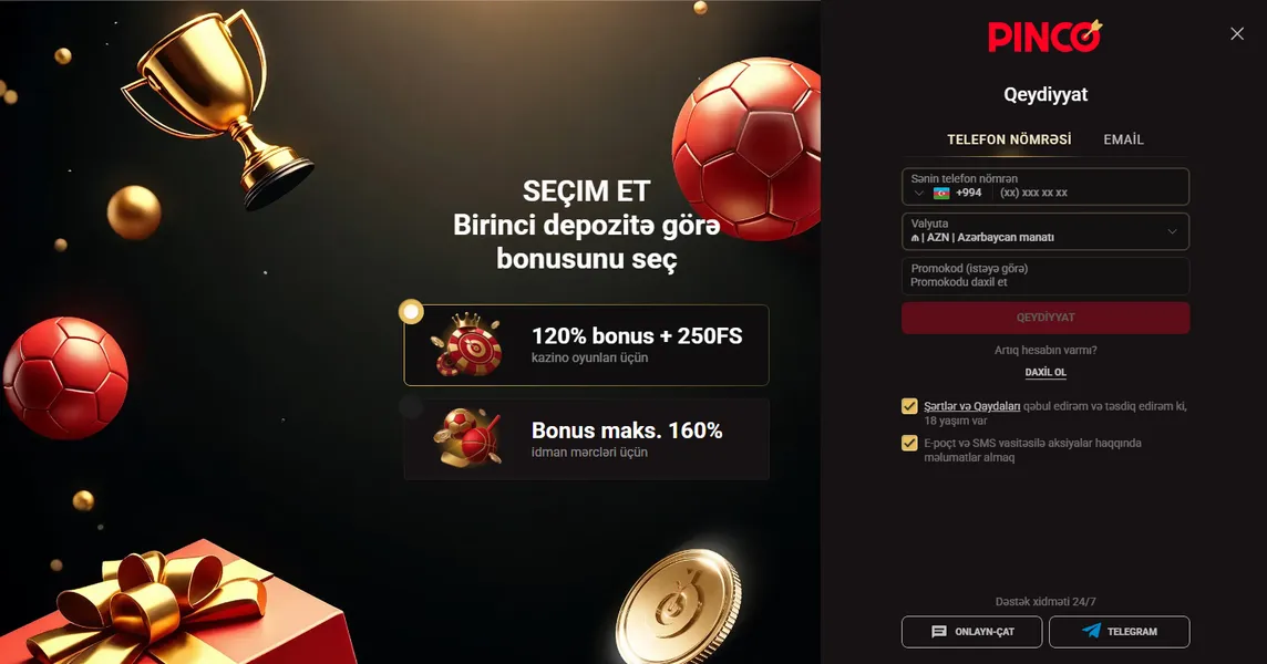 Pinco yukle sonrası mobil giriş və qeydiyyat