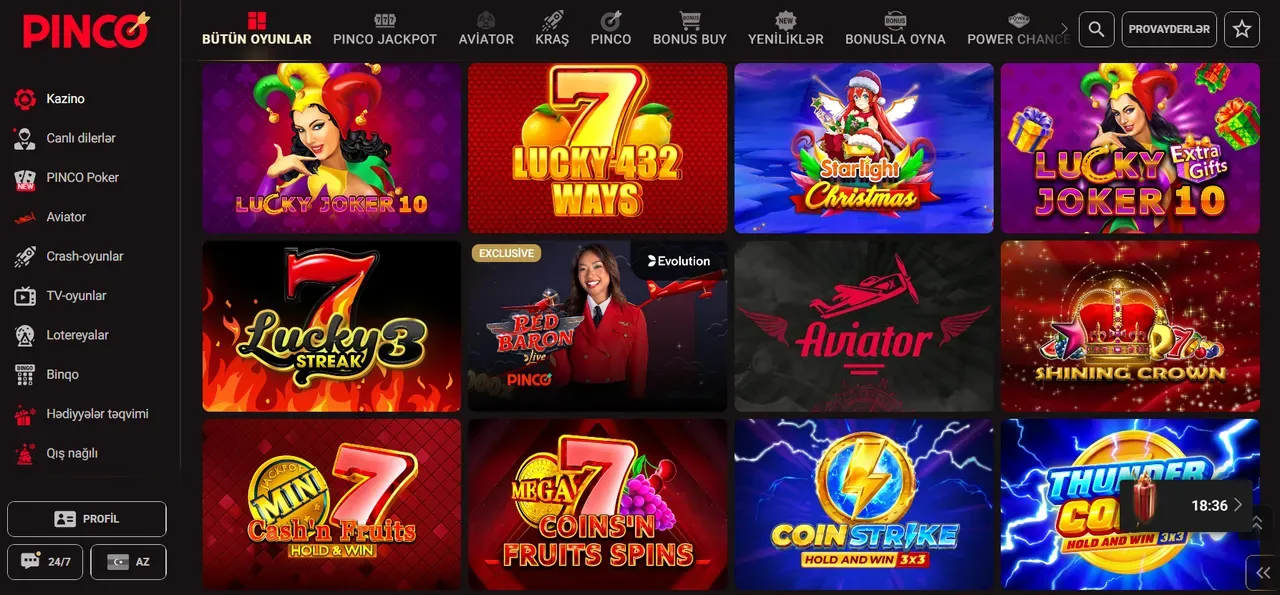 Oyunlar Pinco kazinosunda – janrlar və fərqli təcrübələr